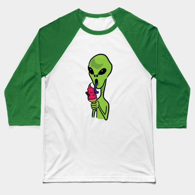 Alien eating ice-cream Baseball T-Shirt by NiamhOConnor